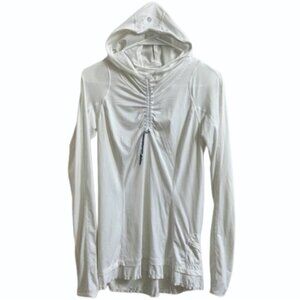 Lululemon Run Pace Setter Pullover Hoodie White Long Sleeve Thumbholes Size 4